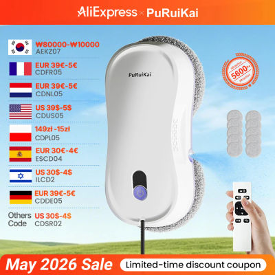 Robot Limpiacristales Automático PuRuiKai con Doble Pulverización, Succión de 5600 Pa, Control Remoto y Detección de Bordes para el Hogar