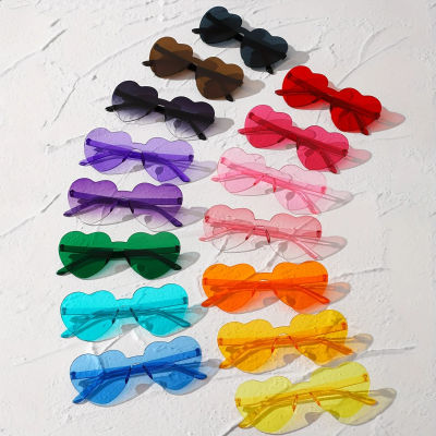 15 Uds. Gafas de sol sin montura en forma de corazón para mujer y hombre, bonitas gafas de sol con forma de ojo de gato, Color caramelo, gafas de sol de una pieza, gafas de fiesta UV400