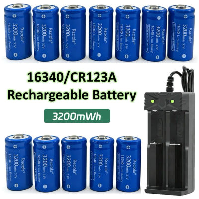 Batería de iones de litio 3,7 V 16340 3200mAh, baterías recargables CR123A con cargador, para cámaras Arlo VMC3030 VMK3200 VMS3330, linterna