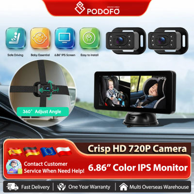 Podofo 6,86 ''cámara de coche para bebé pantalla táctil Monitor de bebé para coche con visión nocturna vista trasera ángulo de visión ajustable seguridad para niños