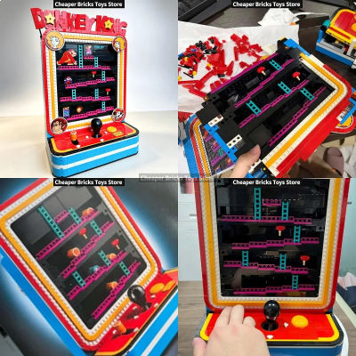 Mueble con bloques de construcción temáticos de videojuegos, modelo de consola de juegos de estilo vintage, 1367 piezas, regalos navideños para adultos y amigos.