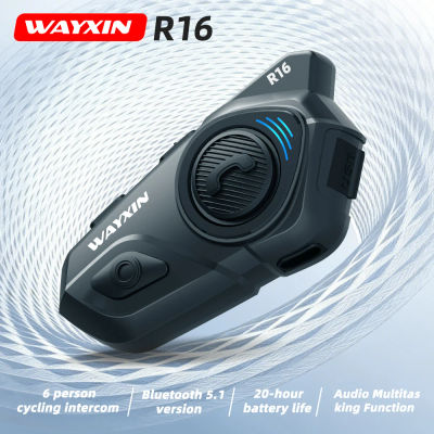 WAYXIN R16 Auriculares Bluetooth para Casco de Motocicleta, Sistema de Comunicación Intercomunicador para 6 Motociclistas con Audio Multitarea, FM, GPS Impermeable