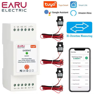 TUYA WiFi inteligente trifásico AC90-480V medición bidireccional potencia energía kWh medidor Monitor con 3 uds CT abrazaderas interruptor relé