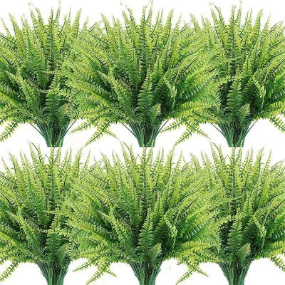 2 uds plantas artificiales decoración de verano, plantas falsas verdes plantas artificiales helechos de Boston, Fl Artificial resistente a los rayos UV al aire libre