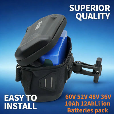 Potente Paquete de Batería Recargable de Iones de Litio de 36V-60V 6Ah-18Ah para Bicicleta y Scooter, Impermeable con Cargador y Bolsa con Gancho Externo