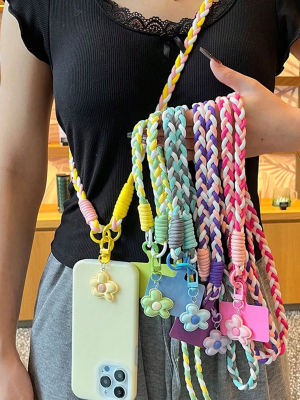 Cordón para Teléfono con Diseño de Flor de Cinco Pétalos, Estilo Dopamina, Cordón Corto para Teléfono, Cadena Antipérdida Tejida a Mano, Colgante para Teléfono