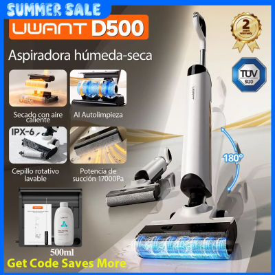 Aspiradora en seco y húmedo UWANT D500 17000Pa Succión 180 ° Fregona inalámbrica Lay-Flat AI autolimpiante 65 ° C Secado de borde triple cara