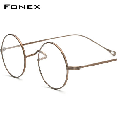 Montura de gafas de titanio FONEX para hombre, diseño de marca, gafas redondas Vintage para mujer, gafas Retro ultraligeras japonesas de alta calidad 85666