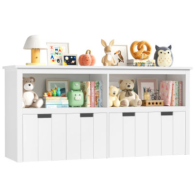 Getone Mueble Almacenaje Juguetes, Armario Infantil Ropas,con 4 Cajones con Ruedas, Mueble Juguetes Organizador, Estantería Infantil para Juguetes, 1 Estante Abierto,120x33x61,5cm Blanco
