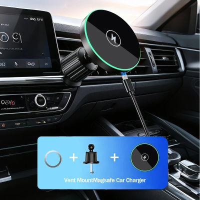 Cargador Inalámbrico Magnético para Auto de Carga Rápida de 30W, Soporte para Teléfono con Luz LED para iPhone 12, 13, 14, 15, 16, 17, Pro Max