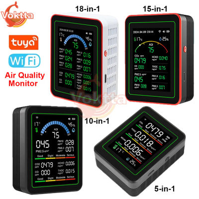 Tuya WiFi Monitor inteligente multifuncional de calidad del aire probador de CO2 CO TVOC HCHO PM Detector de formaldehído medidor de temperatura y humedad