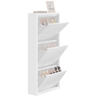WOLTU Mueble para guardar zapatos de 50x106x15cm con 3 solapas, zapatero cerrado, estrecho mueble para zapatos con cajones para pasillo y sala de estar