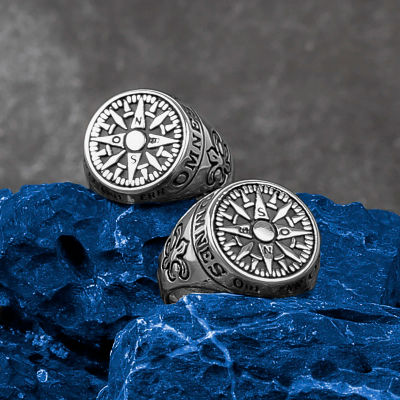 Vintage de los hombres de titanio anillo de acero vikingo carta brújula Boutique de regalo al por