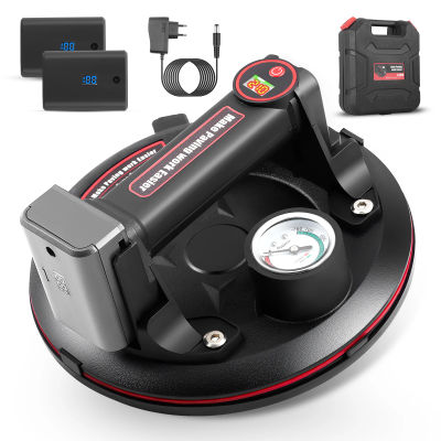 Elektrisk vakuumløfter - Motoriserede sugekopper - 2 Batterier - Maks 250 kg - Manometer - Til fliser og glas - Sort
