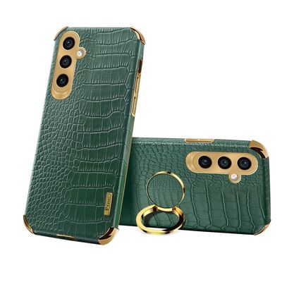 SKALO Samsung A25 5G Crocodile Guldkant Ring Cover - Grøn