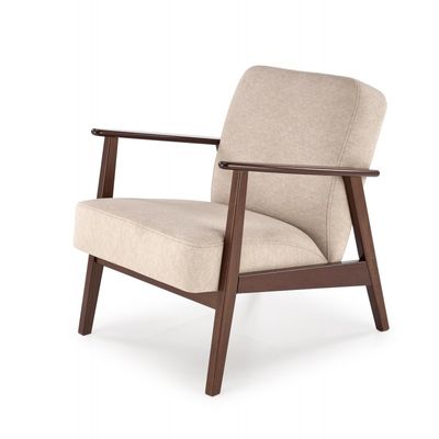 MILANO 1S, lænestol, Beige CASTEL 15 / mørk Valnød
