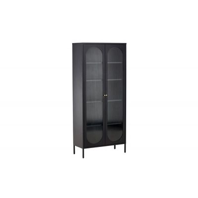 Lima Vitrineskab 80x180 cm med 2 låger og 4 hylder - glas og sort stål