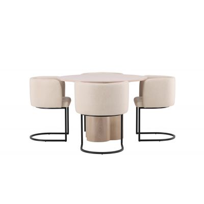 Olivia Rund Spisebordssæt - Beige og Hvid