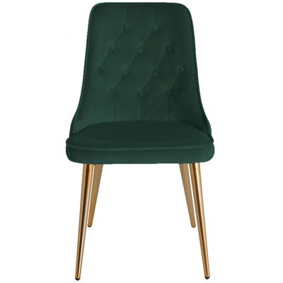 Velvet Deluxe Spisebordsstol - Messing og Grøn velour