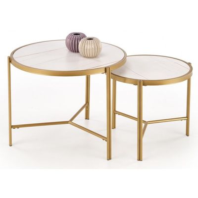 FATIMA Sofabordsæt Hvid marmorlook / guld