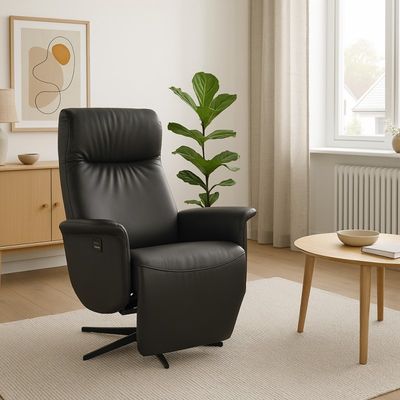 Tristan lænestol med indbygget skammel og 2 motorer - Sort læder