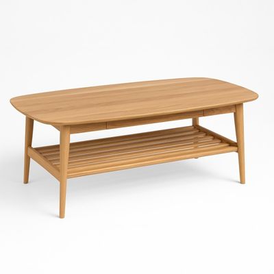 Anne rektangulær sofabord 130x70cm med skuffe og hylde - Eg oliebehandlet