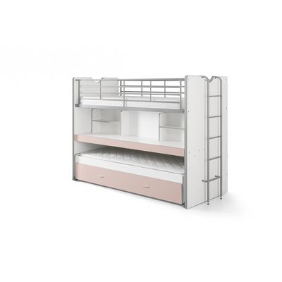 Køjeseng 90 x 200 cm med skrivebord – lyserød (Bonny)