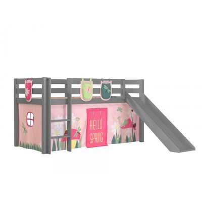 Halvhøj børneseng med rutsjebane – Pino Sæt, grå