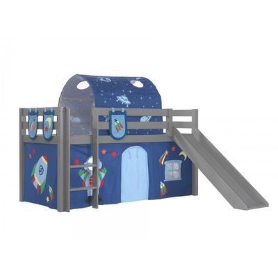 Halvhøj seng med rutsjebane – Pino, grå, Astro tekstilsæt