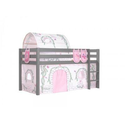 Halvhøj seng med forhæng og tunnel – Pino, grå