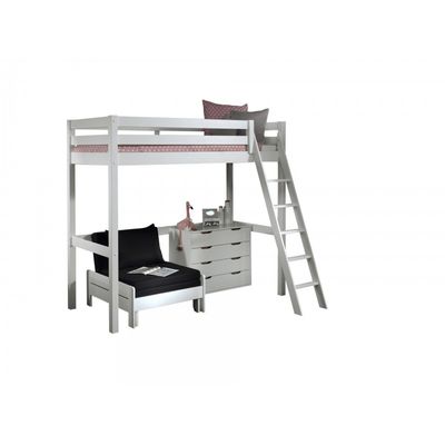 Halvhøj seng med sofa og kommode 90 x 200 – Pino, hvid