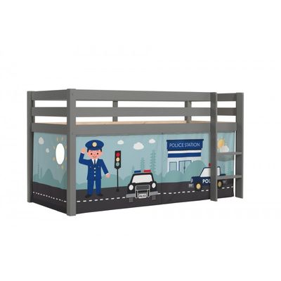 Halvhøj juniorseng med forhæng – Pino, grå, Polititema