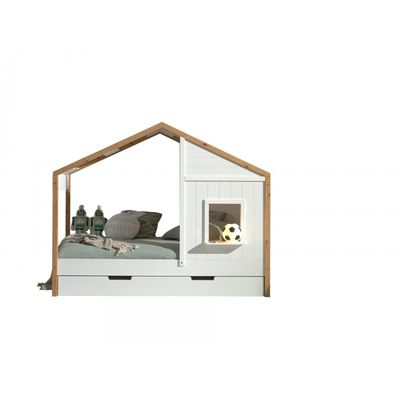 Husseng med udtræksskuffe Babs 90 x 200 cm – Hvid/Natur