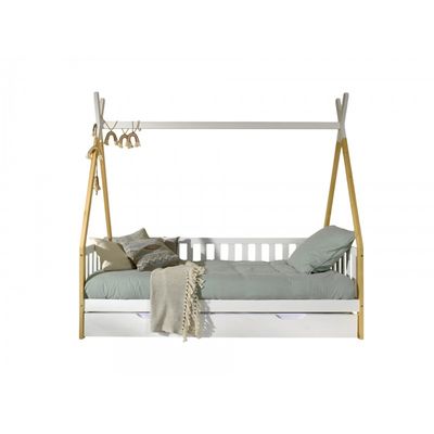 Børneseng tipi med skuffe 90×200 cm – natur/hvid