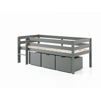 Halvhøj seng med skuffer – Pino, grå