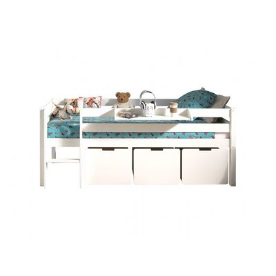 Halvhøj seng med skuffer – Pino, hvid