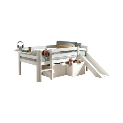 Halvhøj seng med rutsjebane – Pino sæt, hvid