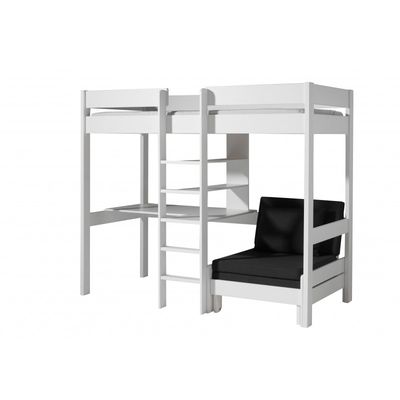 Høj seng med sovesofa og madras – Pino, hvid