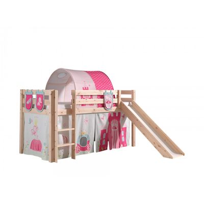 Halvhøj seng med rutsjebane – Pino, natur, Princess gardin og tunnel
