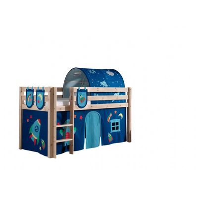 Halvhøj seng til børn Pino – Natur med Astro forhæng og tunnel