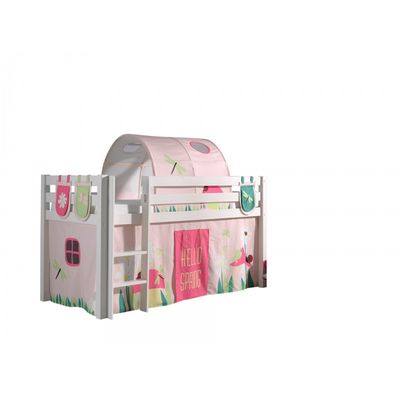 Halvhøj seng med forhæng og tunnel – Pino, hvid