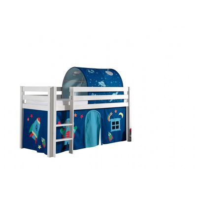 Halvhøj juniorseng med forhæng og tunnel – Pino, hvid