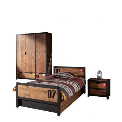 Børnemøbelsæt Alex – natur, seng 90 × 200 cm med skuffe, natbord og 3-dørs garderobe