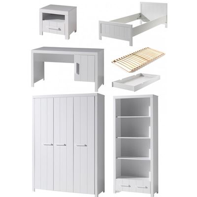 Børnemøbelsæt Erik – hvid (seng 90×200, garderobeskab, skrivebord m.m.)
