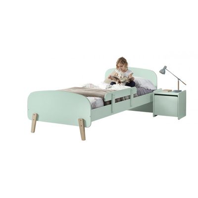 Børneseng sæt 90 × 200 cm – Kiddy, mintgrøn med sengehest og natbord