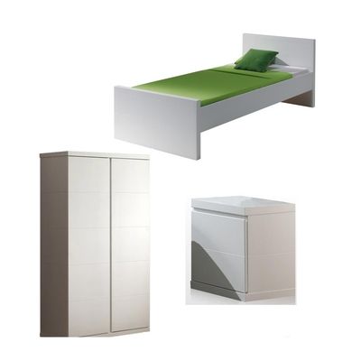 Børnemøbelsæt hvid – Lara seng 90×200 med natbord og 2-dørs garderobeskab