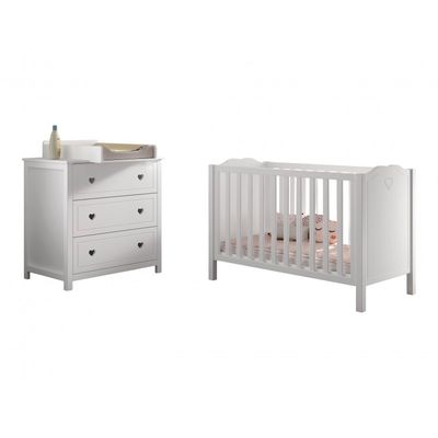 Babyseng og puslekommode sæt – Amori, hvid