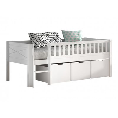 Halvhøj seng med skuffer – Scott Sæt, hvid (90 × 200 cm)