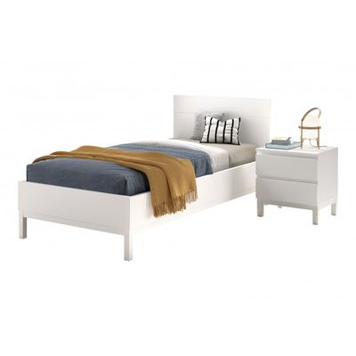 Enkeltseng med natbord 90 x 200 – Eva sæt, hvid