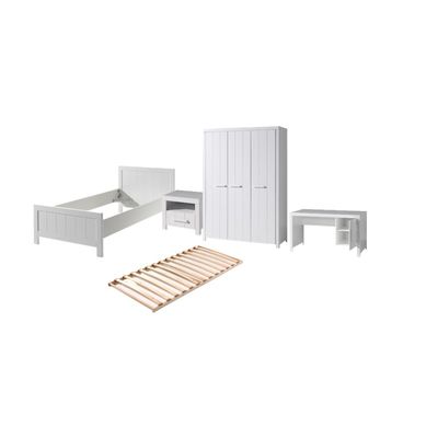 Børneværelses sæt Erik – hvid (seng 90×200, garderobeskab, natbord, skrivebord)